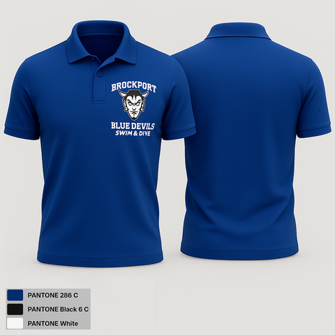 Short Sleeve Performance Polo, Brockport Blue Devils Swim & Dive, Swimming, Teamtime, Team time, sublimation, custom sports apparel, team uniforms, spirit wear, spiritwear, sports uniforms, custom shirts, team store, custom team store, fundraiser sports, apparel fundraiser