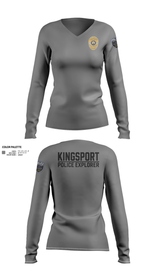 Womens Long Sleeve Vneck Shirt, Kingsport Police Explorer Post, Police, Teamtime, Team time, sublimation, custom sports apparel, team uniforms, spirit wear, spiritwear, sports uniforms, custom shirts, team store, custom team store, fundraiser sports, apparel fundraiser