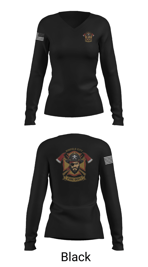 Womens Long Sleeve Vneck Shirt, Winfield, Fire Department, Teamtime, Team time, sublimation, custom sports apparel, team uniforms, spirit wear, spiritwear, sports uniforms, custom shirts, team store, custom team store, fundraiser sports, apparel fundraiser