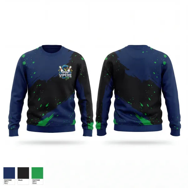Crew Neck Sweatshirt, Pin vipers, Bowling, Teamtime, Team time, sublimation, custom sports apparel, team uniforms, spirit wear, spiritwear, sports uniforms, custom shirts, team store, custom team store, fundraiser sports, apparel fundraiser