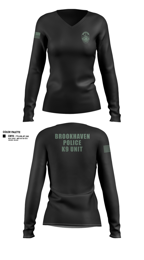 Womens Long Sleeve Vneck Shirt, Brookhaven K9 Unit, Police, Teamtime, Team time, sublimation, custom sports apparel, team uniforms, spirit wear, spiritwear, sports uniforms, custom shirts, team store, custom team store, fundraiser sports, apparel fundraiser