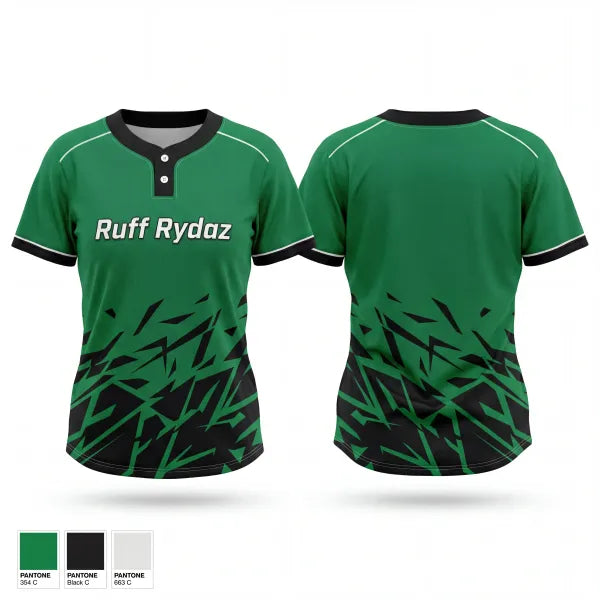 Two Button Softball Jersey, Ruff Rydaz, Softball, Teamtime, Team time, sublimation, custom sports apparel, team uniforms, spirit wear, spiritwear, sports uniforms, custom shirts, team store, custom team store, fundraiser sports, apparel fundraiser