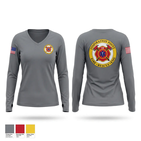Womens Long Sleeve Vneck Shirt, Inspiration Point rural volunteer fire district, Fire Department, Teamtime, Team time, sublimation, custom sports apparel, team uniforms, spirit wear, spiritwear, sports uniforms, custom shirts, team store, custom team store, fundraiser sports, apparel fundraiser