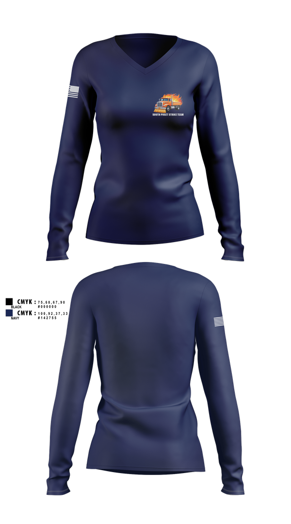 Womens Long Sleeve Vneck Shirt, South Puget strike team, , Teamtime, Team time, sublimation, custom sports apparel, team uniforms, spirit wear, spiritwear, sports uniforms, custom shirts, team store, custom team store, fundraiser sports, apparel fundraiser