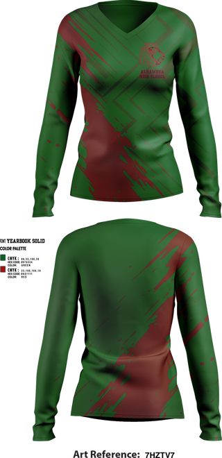 Womens Long Sleeve Vneck Shirt, Alhambra High School Cheer, Cheer, Teamtime, Team time, sublimation, custom sports apparel, team uniforms, spirit wear, spiritwear, sports uniforms, custom shirts, team store, custom team store, fundraiser sports, apparel fundraiser