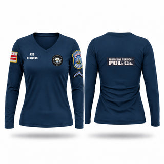 Womens Long Sleeve Vneck Shirt, Protective Services Police, Police, Teamtime, Team time, sublimation, custom sports apparel, team uniforms, spirit wear, spiritwear, sports uniforms, custom shirts, team store, custom team store, fundraiser sports, apparel fundraiser