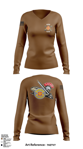 Womens Long Sleeve Vneck Shirt, HHB, 428th Field Artillery Brigade, , Teamtime, Team time, sublimation, custom sports apparel, team uniforms, spirit wear, spiritwear, sports uniforms, custom shirts, team store, custom team store, fundraiser sports, apparel fundraiser