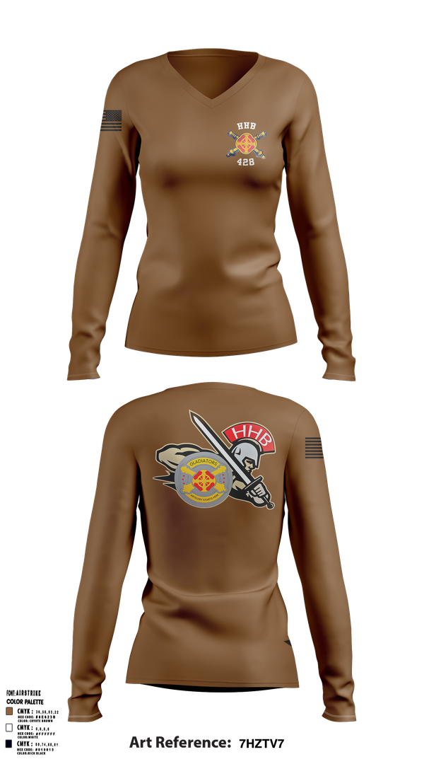 Womens Long Sleeve Vneck Shirt, HHB, 428th Field Artillery Brigade, , Teamtime, Team time, sublimation, custom sports apparel, team uniforms, spirit wear, spiritwear, sports uniforms, custom shirts, team store, custom team store, fundraiser sports, apparel fundraiser