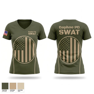 Womens Short Sleeve Vneck Shirt, Daphne PD SWAT, Police, Teamtime, Team time, sublimation, custom sports apparel, team uniforms, spirit wear, spiritwear, sports uniforms, custom shirts, team store, custom team store, fundraiser sports, apparel fundraiser