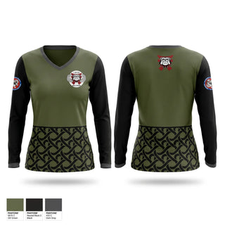 Womens Long Sleeve Vneck Shirt, Bulldogs, Rugby, Teamtime, Team time, sublimation, custom sports apparel, team uniforms, spirit wear, spiritwear, sports uniforms, custom shirts, team store, custom team store, fundraiser sports, apparel fundraiser