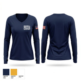 Womens Long Sleeve Vneck Shirt, Norwell Police Department, Police, Teamtime, Team time, sublimation, custom sports apparel, team uniforms, spirit wear, spiritwear, sports uniforms, custom shirts, team store, custom team store, fundraiser sports, apparel fundraiser