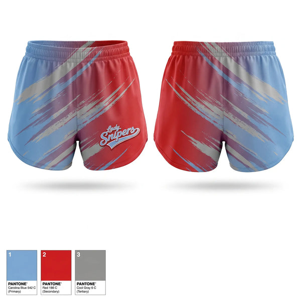 Womens Shorts, Lady Snipers, Softball, Teamtime, Team time, sublimation, custom sports apparel, team uniforms, spirit wear, spiritwear, sports uniforms, custom shirts, team store, custom team store, fundraiser sports, apparel fundraiser