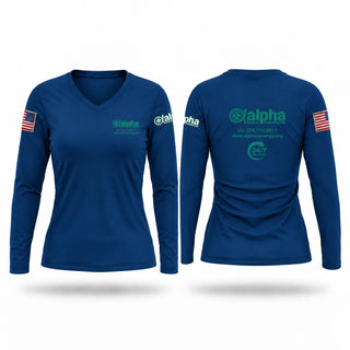 Womens Long Sleeve Vneck Shirt, Alpha Medical Transportation, EMS/EMT, Teamtime, Team time, sublimation, custom sports apparel, team uniforms, spirit wear, spiritwear, sports uniforms, custom shirts, team store, custom team store, fundraiser sports, apparel fundraiser