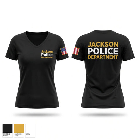Womens Short Sleeve Vneck Shirt, Jackson Police Department, Police, Teamtime, Team time, sublimation, custom sports apparel, team uniforms, spirit wear, spiritwear, sports uniforms, custom shirts, team store, custom team store, fundraiser sports, apparel fundraiser