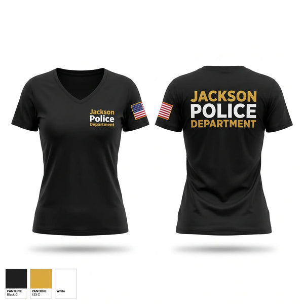 Womens Short Sleeve Vneck Shirt, Jackson Police Department, Police, Teamtime, Team time, sublimation, custom sports apparel, team uniforms, spirit wear, spiritwear, sports uniforms, custom shirts, team store, custom team store, fundraiser sports, apparel fundraiser