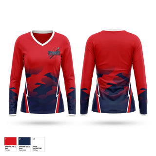 Womens Long Sleeve Vneck Shirt, Okeeheelee Warriors, Baseball, Teamtime, Team time, sublimation, custom sports apparel, team uniforms, spirit wear, spiritwear, sports uniforms, custom shirts, team store, custom team store, fundraiser sports, apparel fundraiser