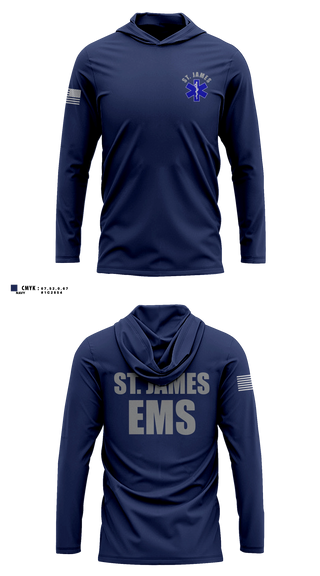 Long Sleeve hooded sunshirt, St. James EMS, EMS/EMT, Teamtime, Team time, sublimation, custom sports apparel, team uniforms, spirit wear, spiritwear, sports uniforms, custom shirts, team store, custom team store, fundraiser sports, apparel fundraiser