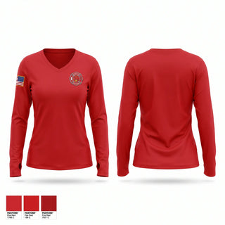 Womens Long Sleeve Vneck Shirt, North Union TWP VFD, Fire Department, Teamtime, Team time, sublimation, custom sports apparel, team uniforms, spirit wear, spiritwear, sports uniforms, custom shirts, team store, custom team store, fundraiser sports, apparel fundraiser