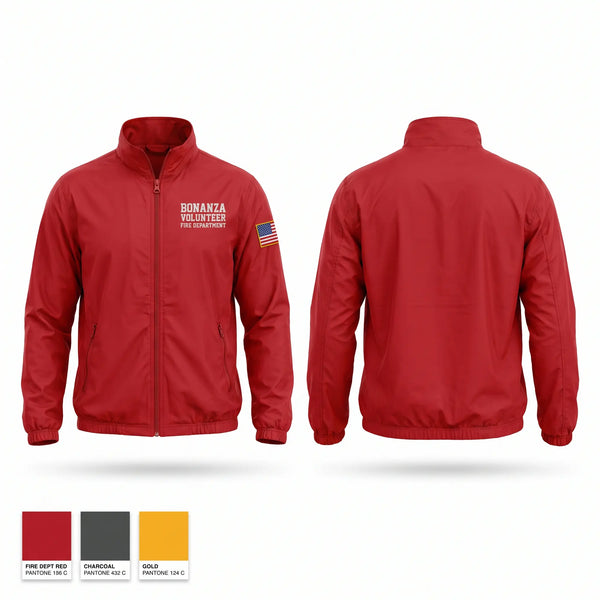 Windbreaker, Bonanza Volunteer Fire Department, Fire Department, Teamtime, Team time, sublimation, custom sports apparel, team uniforms, spirit wear, spiritwear, sports uniforms, custom shirts, team store, custom team store, fundraiser sports, apparel fundraiser