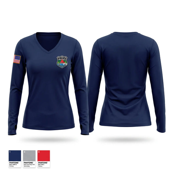 Womens Long Sleeve Vneck Shirt, Town of Clinton Police, Police, Teamtime, Team time, sublimation, custom sports apparel, team uniforms, spirit wear, spiritwear, sports uniforms, custom shirts, team store, custom team store, fundraiser sports, apparel fundraiser