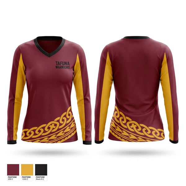 Womens Long Sleeve Vneck Shirt, TAFUNA WARRIORS, , Teamtime, Team time, sublimation, custom sports apparel, team uniforms, spirit wear, spiritwear, sports uniforms, custom shirts, team store, custom team store, fundraiser sports, apparel fundraiser