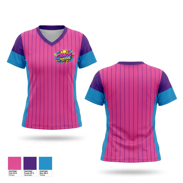 Womens Short Sleeve Vneck Shirt, Chaos Chasers, Softball, Teamtime, Team time, sublimation, custom sports apparel, team uniforms, spirit wear, spiritwear, sports uniforms, custom shirts, team store, custom team store, fundraiser sports, apparel fundraiser
