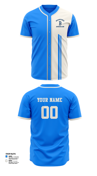Full Button Baseball Jersey, Braintree American, Baseball, Teamtime, Team time, sublimation, custom sports apparel, team uniforms, spirit wear, spiritwear, sports uniforms, custom shirts, team store, custom team store, fundraiser sports, apparel fundraiser