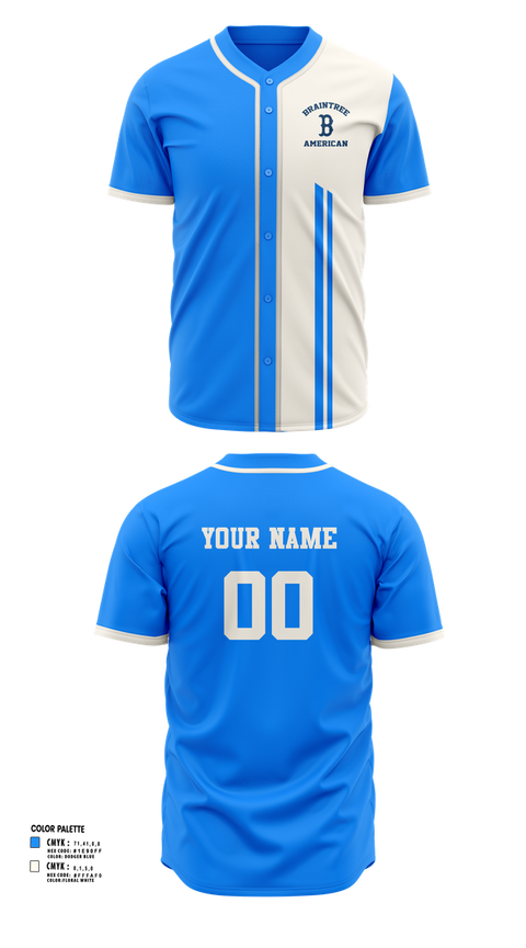 Full Button Baseball Jersey, Braintree American, Baseball, Teamtime, Team time, sublimation, custom sports apparel, team uniforms, spirit wear, spiritwear, sports uniforms, custom shirts, team store, custom team store, fundraiser sports, apparel fundraiser