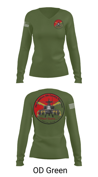 Womens Long Sleeve Vneck Shirt, 7th Squadron, Sixth Cavalry Regiment, , Teamtime, Team time, sublimation, custom sports apparel, team uniforms, spirit wear, spiritwear, sports uniforms, custom shirts, team store, custom team store, fundraiser sports, apparel fundraiser