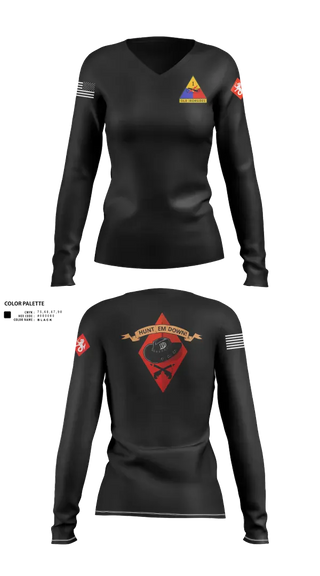 Womens Long Sleeve Vneck Shirt, Baker 4-60 ADAR, Army, Teamtime, Team time, sublimation, custom sports apparel, team uniforms, spirit wear, spiritwear, sports uniforms, custom shirts, team store, custom team store, fundraiser sports, apparel fundraiser