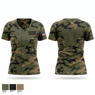 Womens Short Sleeve Vneck Shirt, Renegade Rangers, Army, Teamtime, Team time, sublimation, custom sports apparel, team uniforms, spirit wear, spiritwear, sports uniforms, custom shirts, team store, custom team store, fundraiser sports, apparel fundraiser