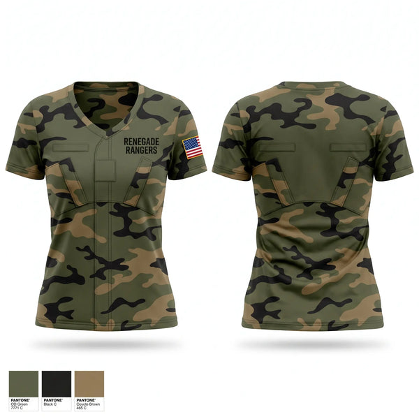 Womens Short Sleeve Vneck Shirt, Renegade Rangers, Army, Teamtime, Team time, sublimation, custom sports apparel, team uniforms, spirit wear, spiritwear, sports uniforms, custom shirts, team store, custom team store, fundraiser sports, apparel fundraiser