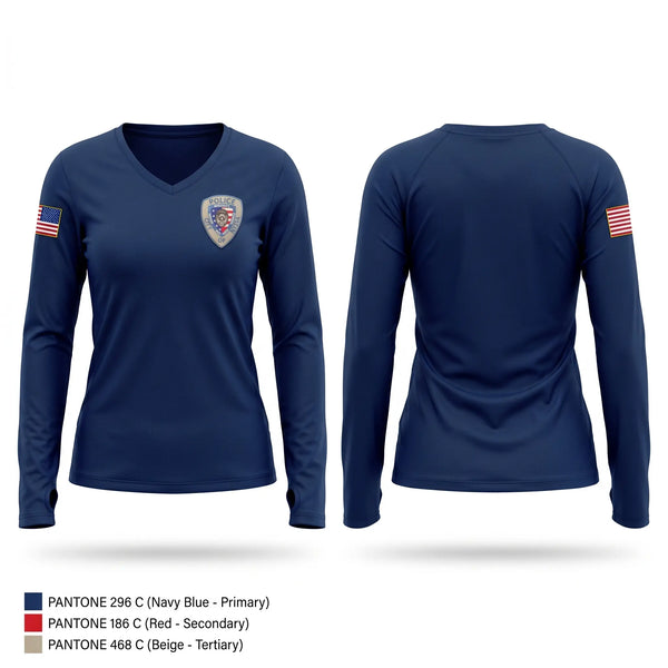 Womens Long Sleeve Vneck Shirt, Nyssa Police Department, Police, Teamtime, Team time, sublimation, custom sports apparel, team uniforms, spirit wear, spiritwear, sports uniforms, custom shirts, team store, custom team store, fundraiser sports, apparel fundraiser