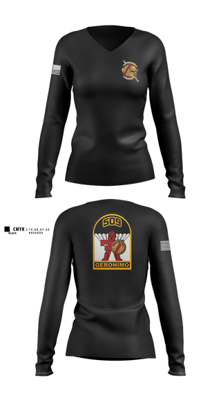 Womens Long Sleeve Vneck Shirt, 3-509th Parachute Infantry BN Able Nation, , Teamtime, Team time, sublimation, custom sports apparel, team uniforms, spirit wear, spiritwear, sports uniforms, custom shirts, team store, custom team store, fundraiser sports, apparel fundraiser