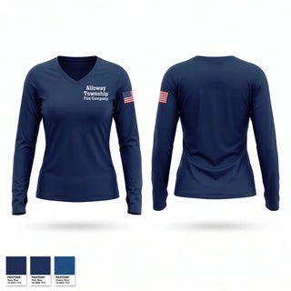 Womens Long Sleeve Vneck Shirt, Alloway Township Fire Company, Fire Department, Teamtime, Team time, sublimation, custom sports apparel, team uniforms, spirit wear, spiritwear, sports uniforms, custom shirts, team store, custom team store, fundraiser sports, apparel fundraiser