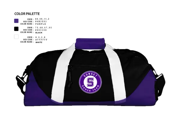 Duffle Bag, Sunset Dance Team, Spirit Store, Teamtime, Team time, sublimation, custom sports apparel, team uniforms, spirit wear, spiritwear, sports uniforms, custom shirts, team store, custom team store, fundraiser sports, apparel fundraiser