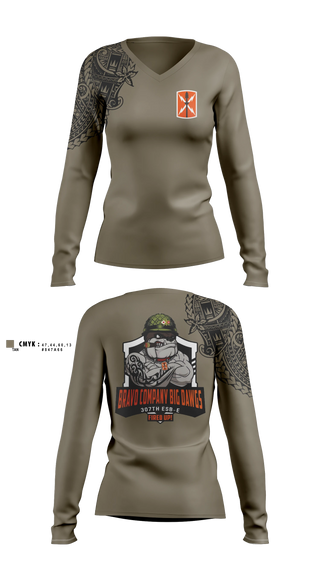 Womens Long Sleeve Vneck Shirt, Bravo 307th ESBE, Army, Teamtime, Team time, sublimation, custom sports apparel, team uniforms, spirit wear, spiritwear, sports uniforms, custom shirts, team store, custom team store, fundraiser sports, apparel fundraiser