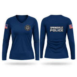 Womens Long Sleeve Vneck Shirt, Springville Police, Police, Teamtime, Team time, sublimation, custom sports apparel, team uniforms, spirit wear, spiritwear, sports uniforms, custom shirts, team store, custom team store, fundraiser sports, apparel fundraiser