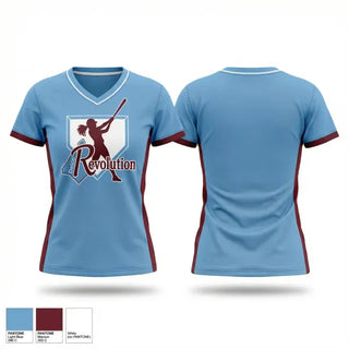 Womens Short Sleeve Vneck Shirt, Revolution Delco 14U White, Softball, Teamtime, Team time, sublimation, custom sports apparel, team uniforms, spirit wear, spiritwear, sports uniforms, custom shirts, team store, custom team store, fundraiser sports, apparel fundraiser