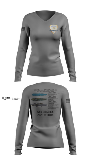 Womens Long Sleeve Vneck Shirt, Midway Veterans' Association, , Teamtime, Team time, sublimation, custom sports apparel, team uniforms, spirit wear, spiritwear, sports uniforms, custom shirts, team store, custom team store, fundraiser sports, apparel fundraiser