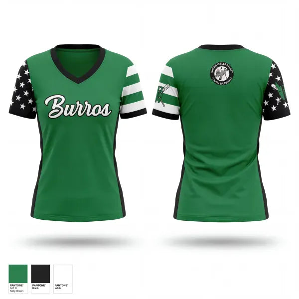 Womens Short Sleeve Vneck Shirt, Burros, Baseball, Teamtime, Team time, sublimation, custom sports apparel, team uniforms, spirit wear, spiritwear, sports uniforms, custom shirts, team store, custom team store, fundraiser sports, apparel fundraiser
