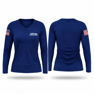 Womens Long Sleeve Vneck Shirt, Jefferson County EMS, EMS/EMT, Teamtime, Team time, sublimation, custom sports apparel, team uniforms, spirit wear, spiritwear, sports uniforms, custom shirts, team store, custom team store, fundraiser sports, apparel fundraiser