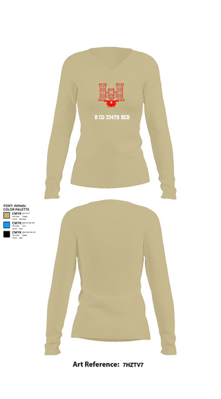 Womens Long Sleeve Vneck Shirt, B co 334th BEB, , Teamtime, Team time, sublimation, custom sports apparel, team uniforms, spirit wear, spiritwear, sports uniforms, custom shirts, team store, custom team store, fundraiser sports, apparel fundraiser