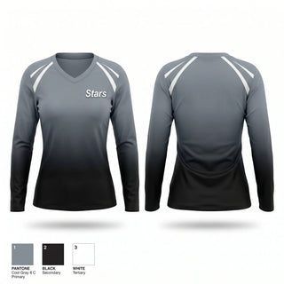 Womens Long Sleeve Vneck Shirt, Stars, Softball, Teamtime, Team time, sublimation, custom sports apparel, team uniforms, spirit wear, spiritwear, sports uniforms, custom shirts, team store, custom team store, fundraiser sports, apparel fundraiser