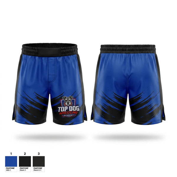 Fight Shorts, Top Dog Wrestling Academy, Wrestling, Teamtime, Team time, sublimation, custom sports apparel, team uniforms, spirit wear, spiritwear, sports uniforms, custom shirts, team store, custom team store, fundraiser sports, apparel fundraiser