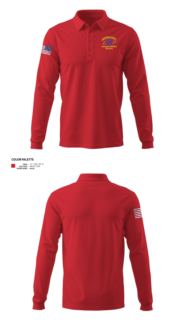 Long Sleeve Performance Polo, Hardeman County Ambulance Service, EMS/EMT, Teamtime, Team time, sublimation, custom sports apparel, team uniforms, spirit wear, spiritwear, sports uniforms, custom shirts, team store, custom team store, fundraiser sports, apparel fundraiser