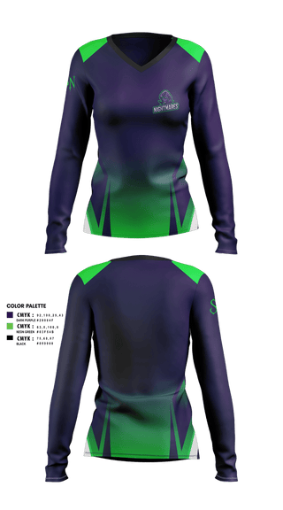 Womens Long Sleeve Vneck Shirt, Santa Nella Nightmares, Softball, Teamtime, Team time, sublimation, custom sports apparel, team uniforms, spirit wear, spiritwear, sports uniforms, custom shirts, team store, custom team store, fundraiser sports, apparel fundraiser