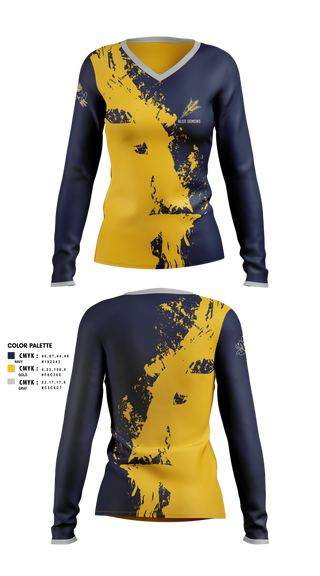 Womens Long Sleeve Vneck Shirt, Blue Demons, , Teamtime, Team time, sublimation, custom sports apparel, team uniforms, spirit wear, spiritwear, sports uniforms, custom shirts, team store, custom team store, fundraiser sports, apparel fundraiser