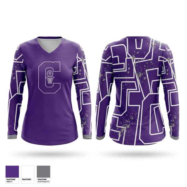 Womens Long Sleeve Vneck Shirt, Collinsville Middle School Basketball, Women's Basketball, Teamtime, Team time, sublimation, custom sports apparel, team uniforms, spirit wear, spiritwear, sports uniforms, custom shirts, team store, custom team store, fundraiser sports, apparel fundraiser