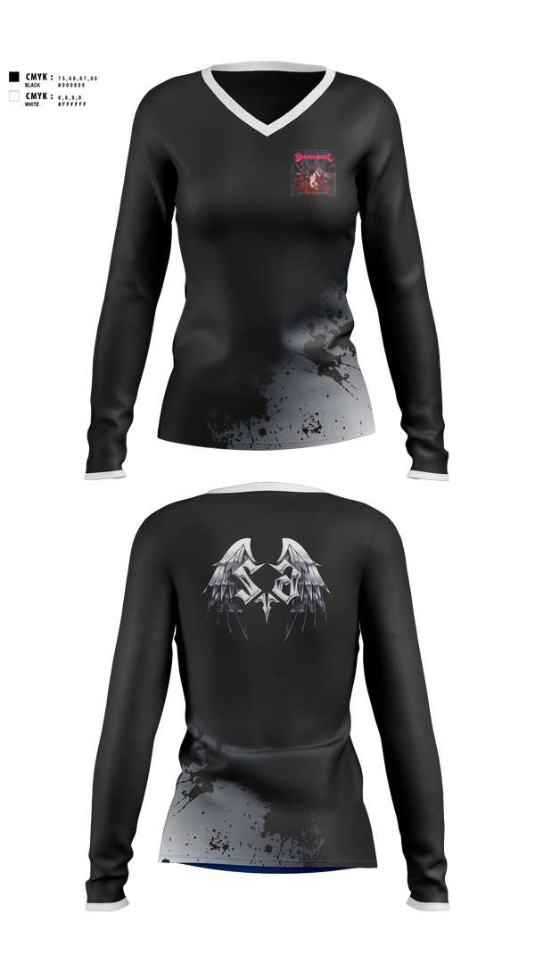 Womens Long Sleeve Vneck Shirt, Severed Angel, Rugby, Teamtime, Team time, sublimation, custom sports apparel, team uniforms, spirit wear, spiritwear, sports uniforms, custom shirts, team store, custom team store, fundraiser sports, apparel fundraiser